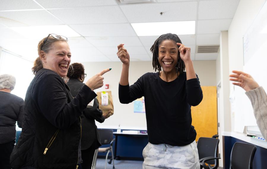 two ladies laughing 